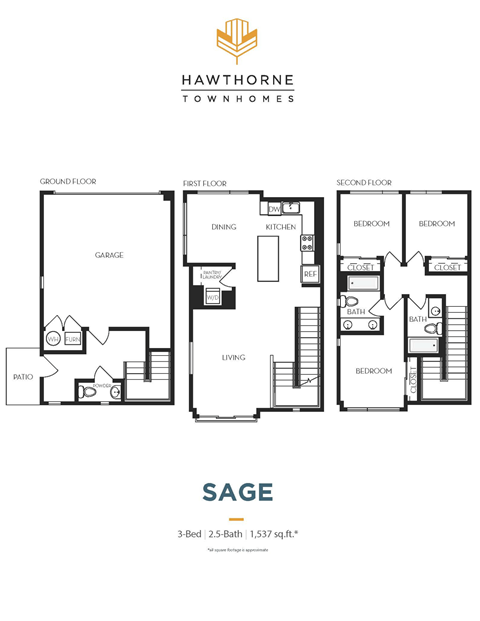 A floor plan for a Sage Townhome from Hawthorne Townhomes.